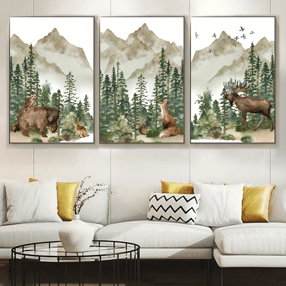 Animals Canvas Print Posters Fox Deer Bear In Forest Canvas Temu