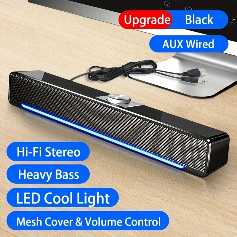 Enceinte USB, Mini Haut-Parleur PC Stéréo Léger Filaire LED Barre