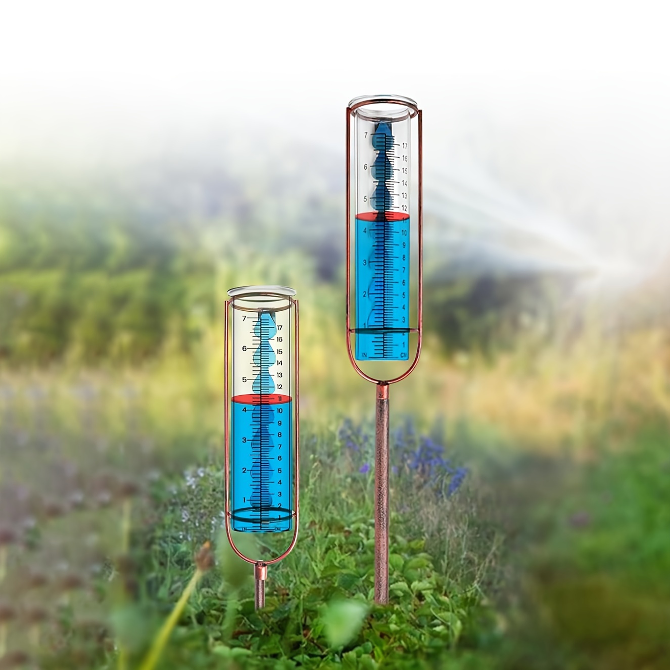  Medidor de lluvia para exteriores, medidor de lluvia de vidrio  de gran capacidad de 7 pulgadas para exteriores con estaca y junta, fácil  de leer, medidores de lluvia extraíbles para patio