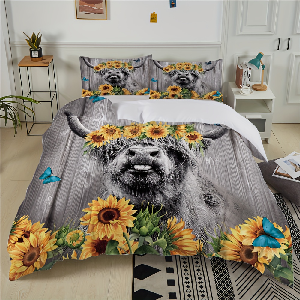 Western Duvet Cover Sunflower Bedding Set Cowboy Boots for Men