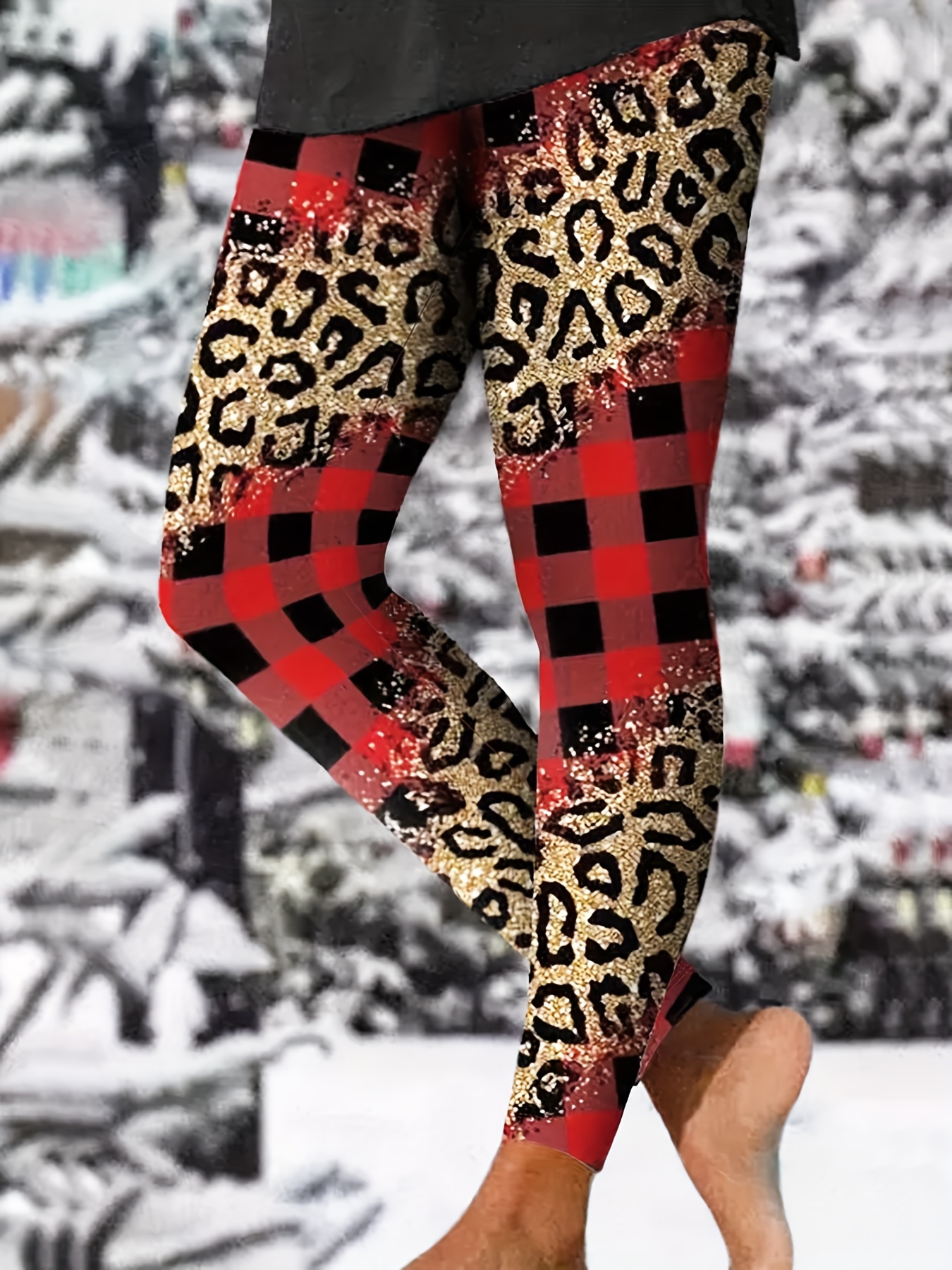 Sexy Leopard Print Leggings Casual High Waist Elastic - Temu