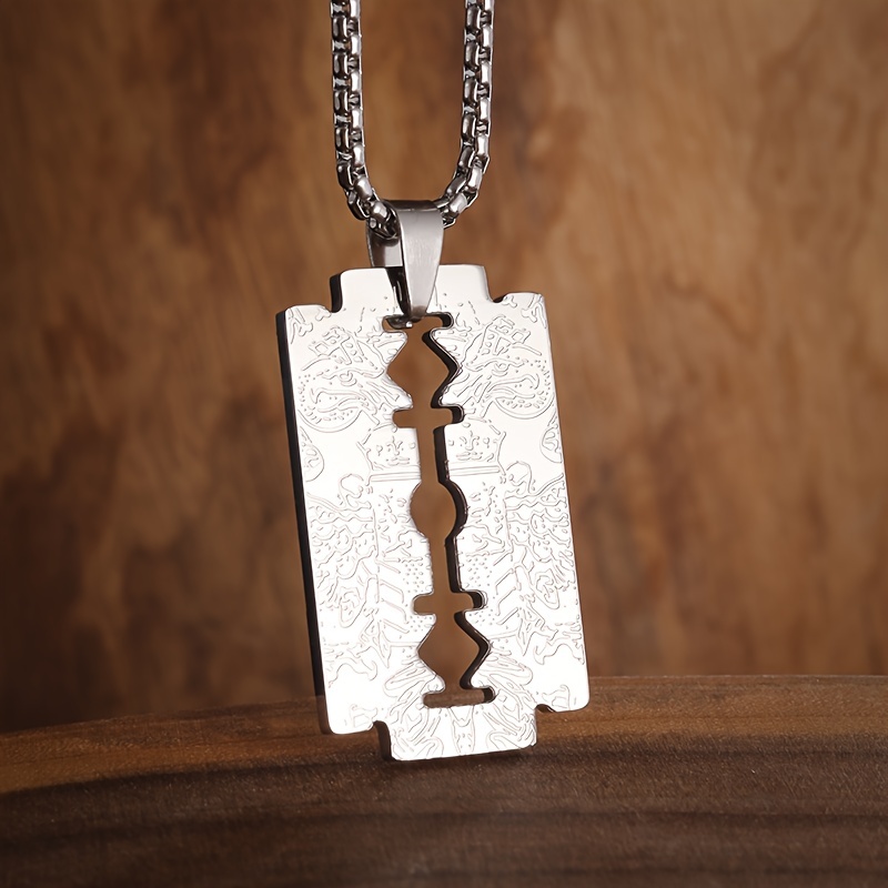 Razor Blade Necklace in Stainless Steel Punk Pendant Rock 