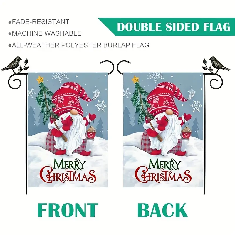 1pc Christmas Gnome Garden Flag Winter Garden Flags 12x18 Double Sided Yard Flag Decorations Outdoor Christmas Gnomes Burlap Banners Flags Merry Christmas Santa Garden Flag Home Decor Gifts details 3