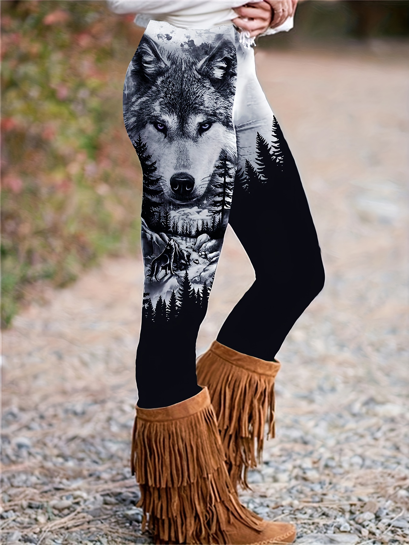 Kaufe Ferocious Wolf Print Yoga-Outfit für Damen, modische 3D