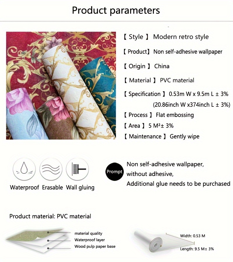 European Style Non Self adhesive Wallpaper Floral Non Self Temu