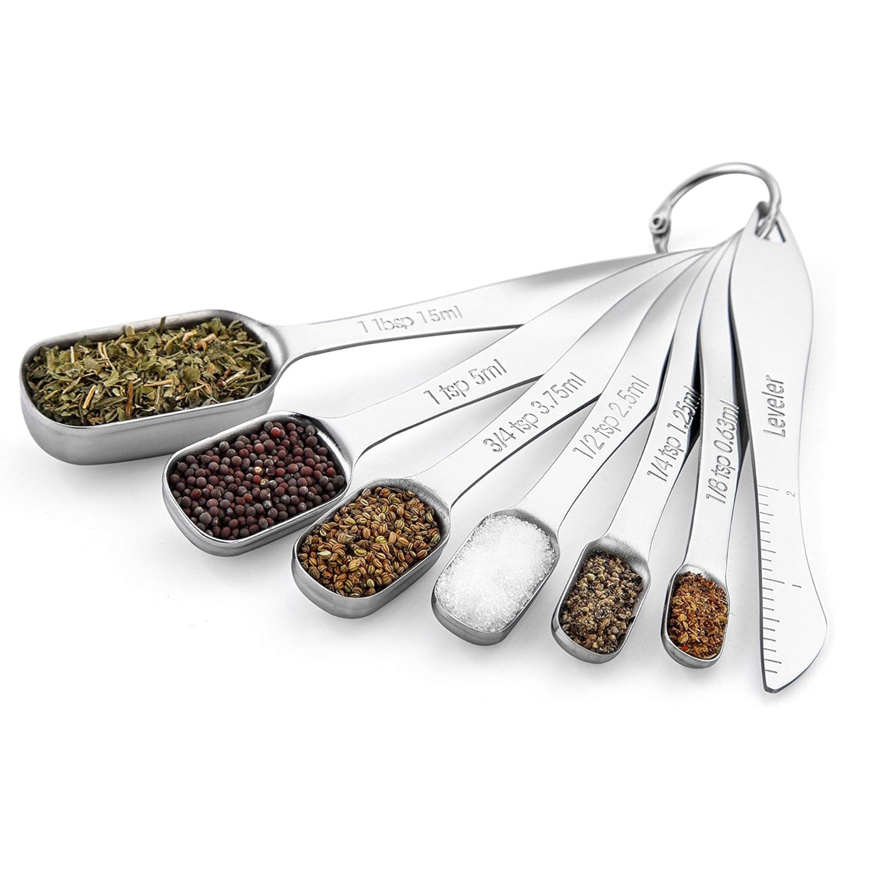 Gold Measuring Spoons - Set of 7 Includes Leveler - Premium Heavy-Duty  Stainless Steel, Narrow, Long Handle Design Fits in Spice Jar