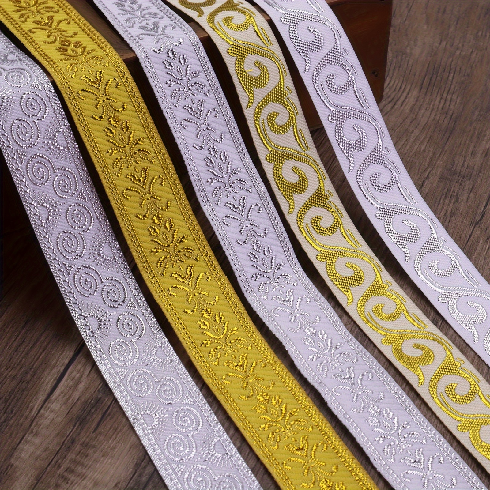 1 Yard Vintage Jacquard Ribbon Metallic Edge Glitter Lace - Temu