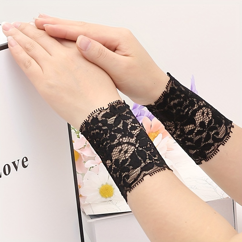 black Lace Wrist Cuff, Stretch Lace Bracelet, Arm Band, Tattoo Cover-Sleeve