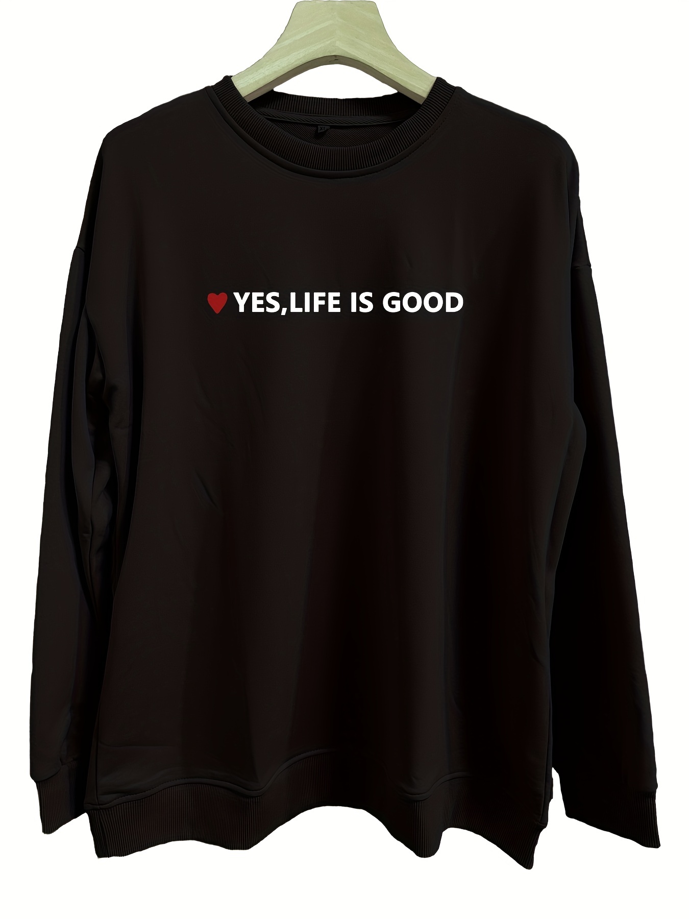 Life Good Print Sweatshirt Casual Long Sleeve Crew Neck - Temu