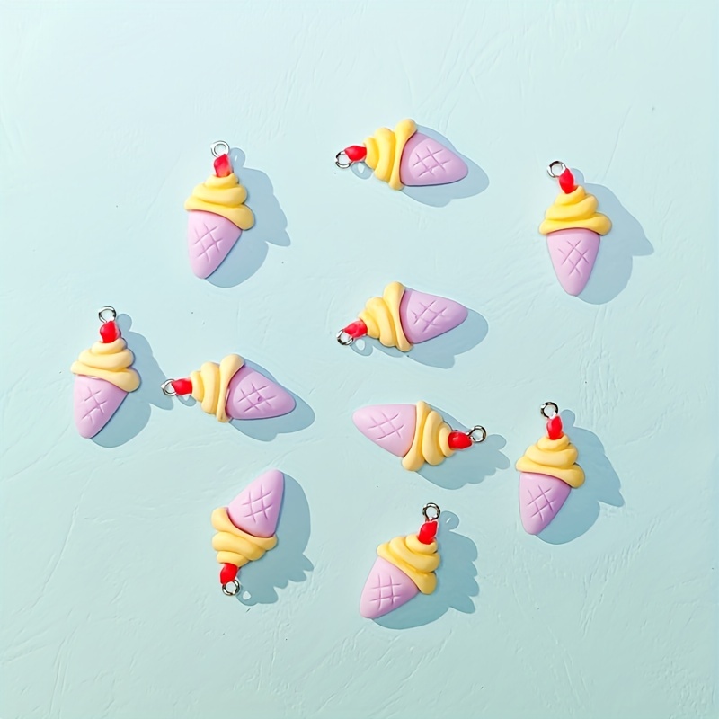 10pcs Cartoon Gradient Ice Cream with Hole Resin Pendant Summer Popsicle Charms DIY Handmade Jewelry Making Accessories for Necklace Bracelet