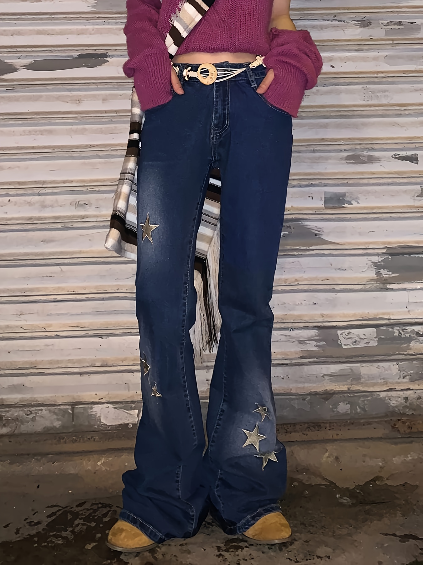 Star Stitched Pockets - Stretchy High Waisted Jeans - The Rose