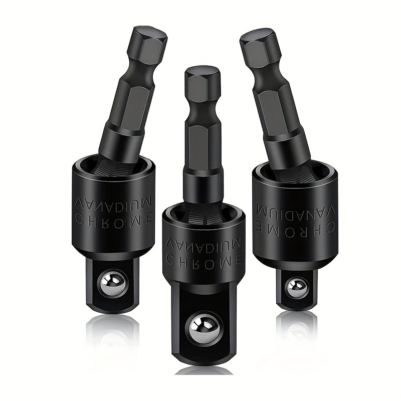 

3pcs Black 1/4" 3/8" 1/2" Bits 360 Degree Rotatable Universal Joint Swivel Socket Set Hex Shank To Square Drive Socket Adapter