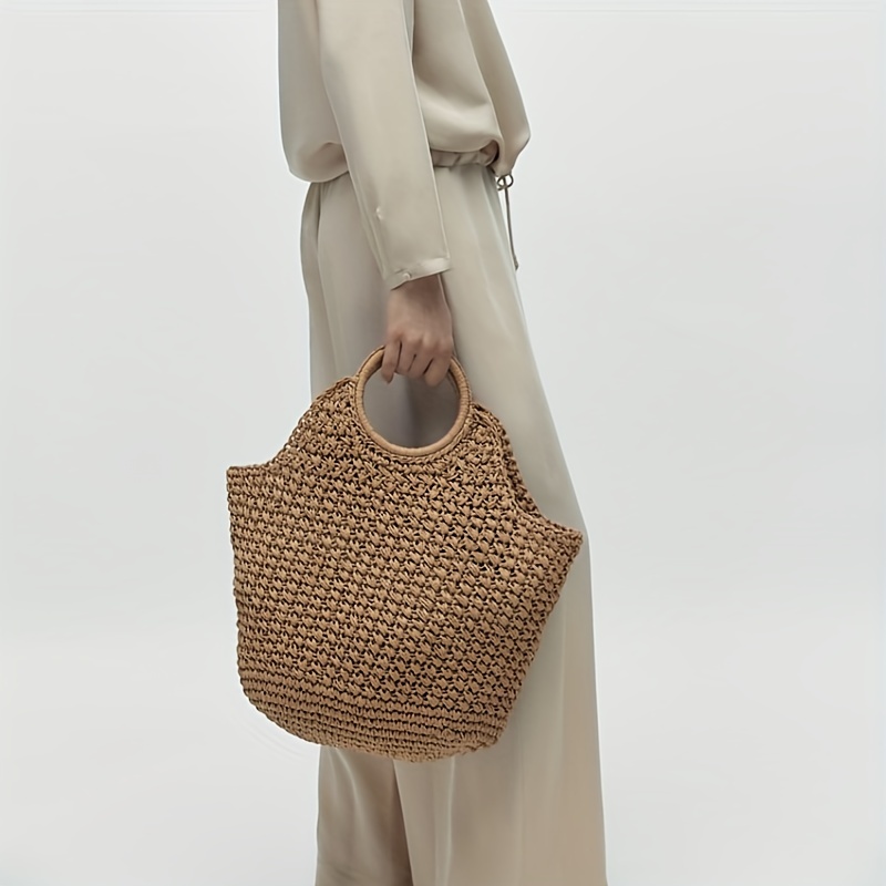 Rattan Woven Round Handbag, Shell Shaped Straw Tote Bag, Boho