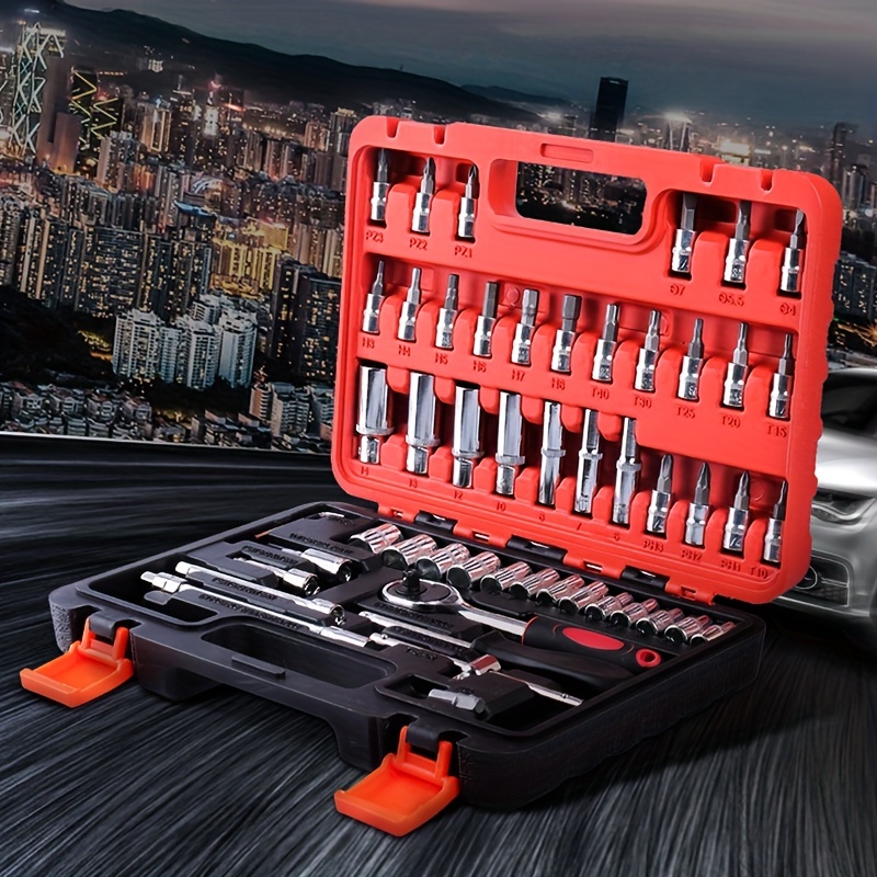 53Pcs Hand Tool Set Mechanics Kit 1/4 Ratchet Wrench Socket Auto Car  Repairing