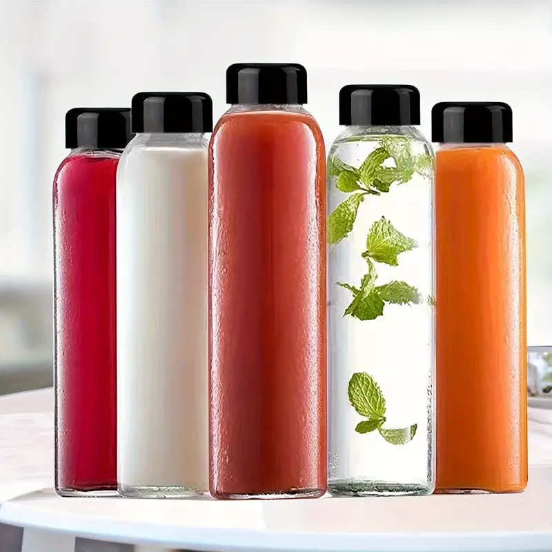 Glass Water Bottles, Reusable Glass Juice Bottles With Black Plastic Lids, Bulk  Water Bottle For Water, Juice, Coffee, Tea And More - Temu