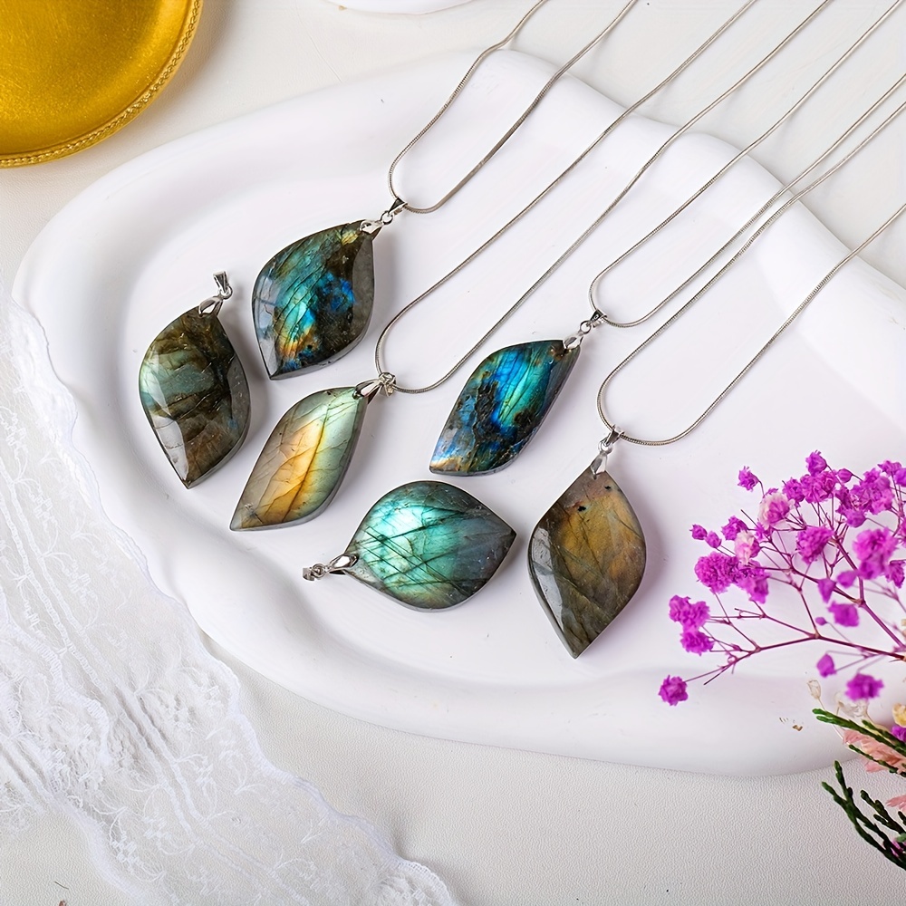 Natural Labradorite Leaf Shaped Stone Pendant