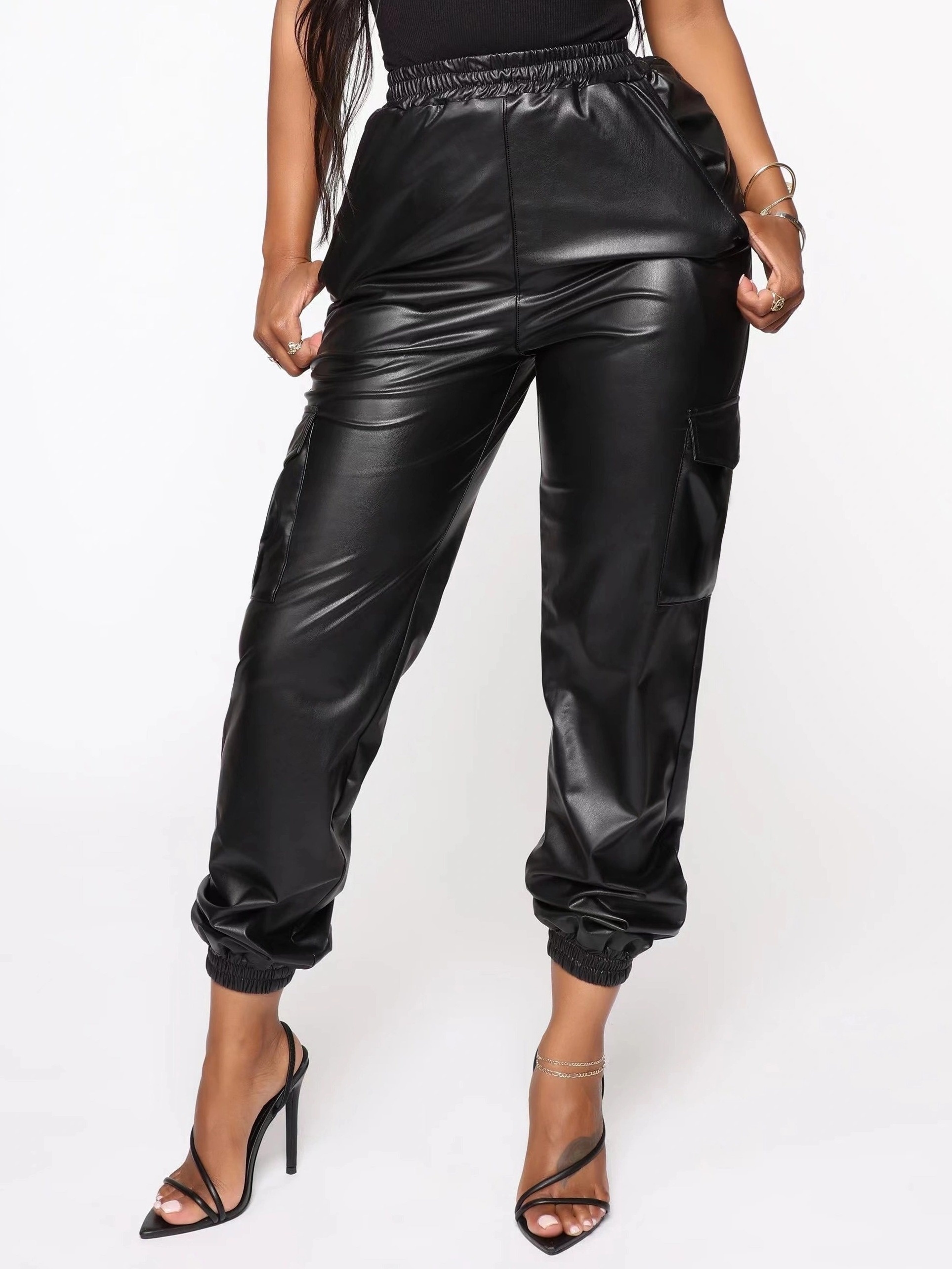 Women's Black Jogger Pants Slant Pockets Comfortable - Temu