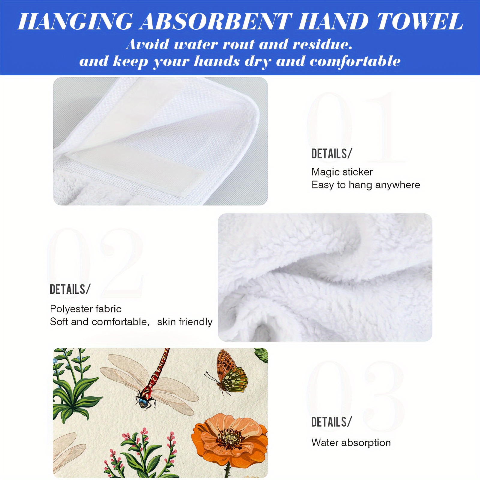 Flower Pattern Fingertip Towels, Hanging Towel For Wiping Hands