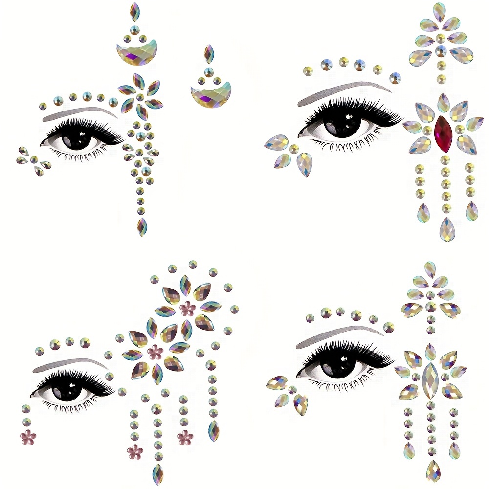 Rhinestone Face Stickers Mermaid Face Gems Jewels Festival Chest Body Jewels  Temporary Tattos Crystal For Women And Girls 2 Sets (pattern 1)