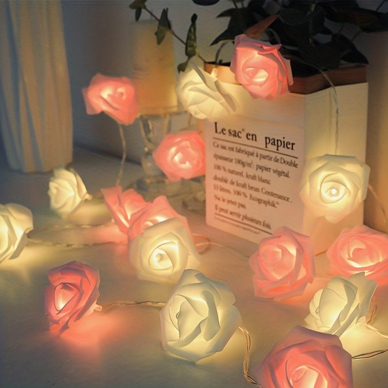 Guirlande Lumineuse Led roser blanches batteri de 2,2 m, 20 Fleurs Blanc  Chaud, Guirlande Lumineuse Rose, Dcoration Pour Chambre Coucher, Coiffe