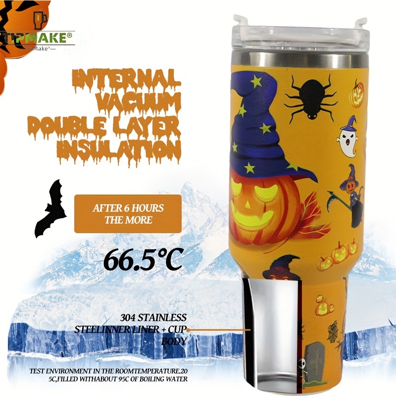 40oz Halloween Pattern Water Bottle Portable Creative Car Tumbler With Handle