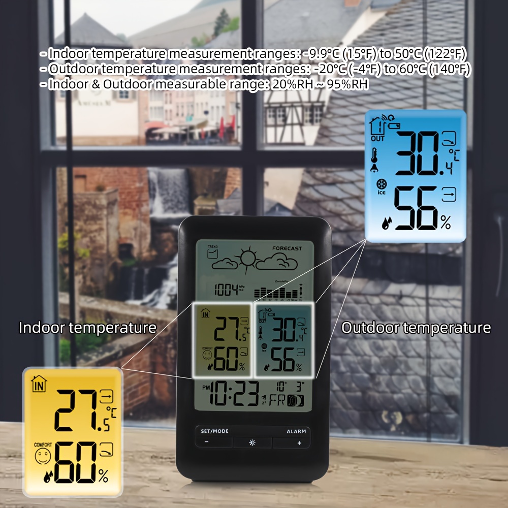 Digital Clock Weather Station, Thermometer Hygrometer, Tabletop