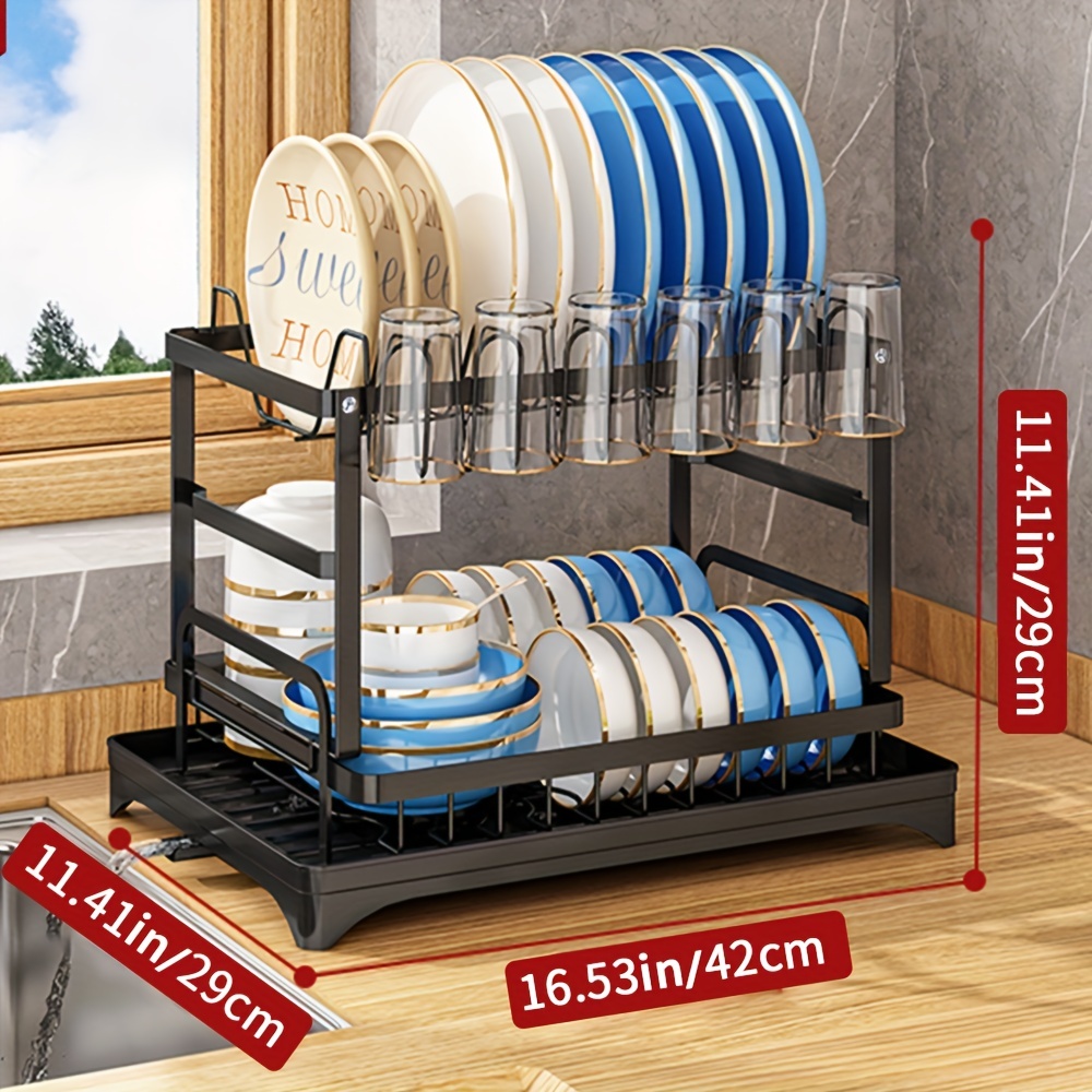 1pc Detachable Large Capacity 2 Tier Dish Drying Rack Drain Board