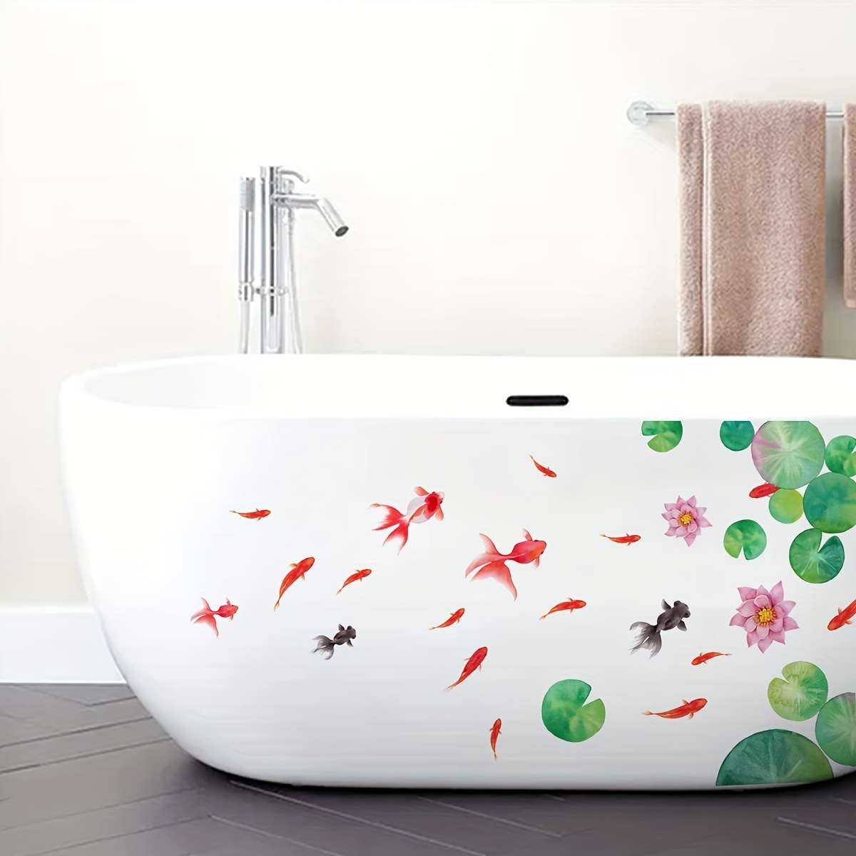 2 pezzi di adesivi decorativi per vasca da bagno a forma di pesce di loto,  decalcomanie per pareti di piante e pesci, applique per vasca da bagno in p