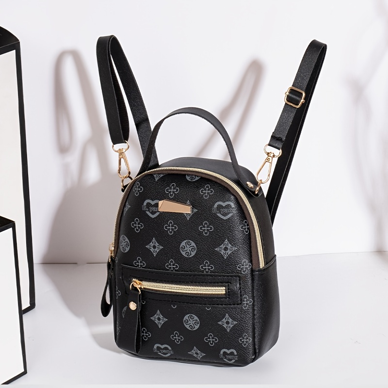 Mini Geometric Graphic Hand Backpack, Women's Zipper Top Handle Purse,  Small Two-way Shoulder Bag - Temu Japan