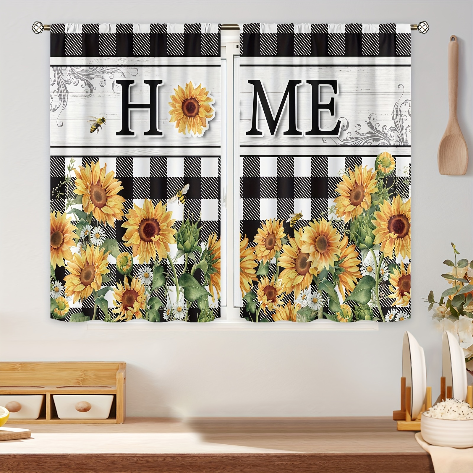 Farmhouse Kitchen Curtains Buffalo Plaid Curtain - Temu