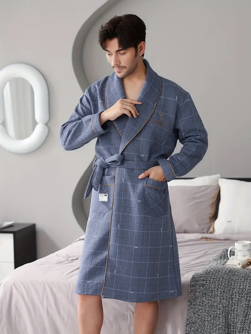 Thickened Men's Comfy Solid Cotton Robe Home Pajamas Wear - Temu