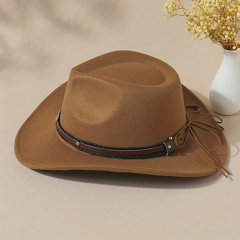 Vintage Jazz Fedora Cap Bull Head Cowboy Hat Solid Felt Casual Sun Hat