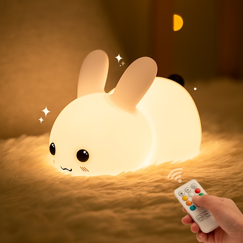 

1pc Jade Rabbit Silicone Night Light, Creative Gift Usb Charging Cold Warm Seven-color Remote Control Dimming Touch With Sleep Led Light For Room Decor