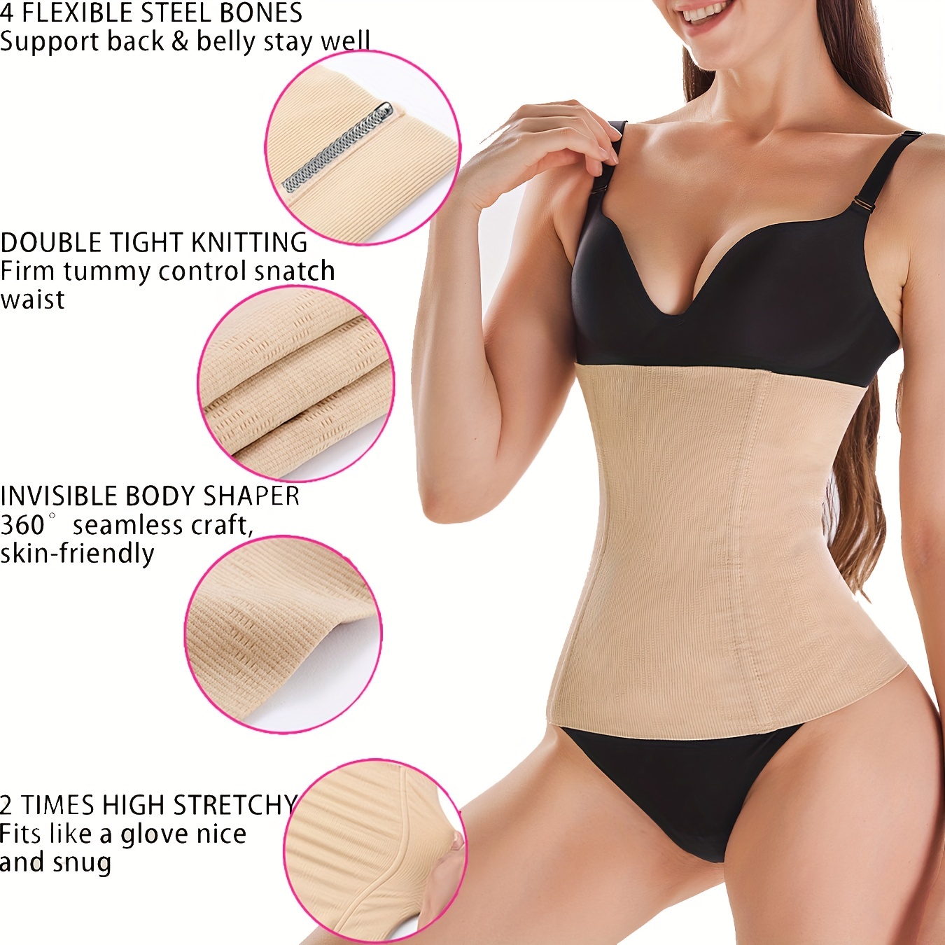 Women's Tummy Control Body Shaper High-Waist Trainer Thong Panty Boned  Shapewear