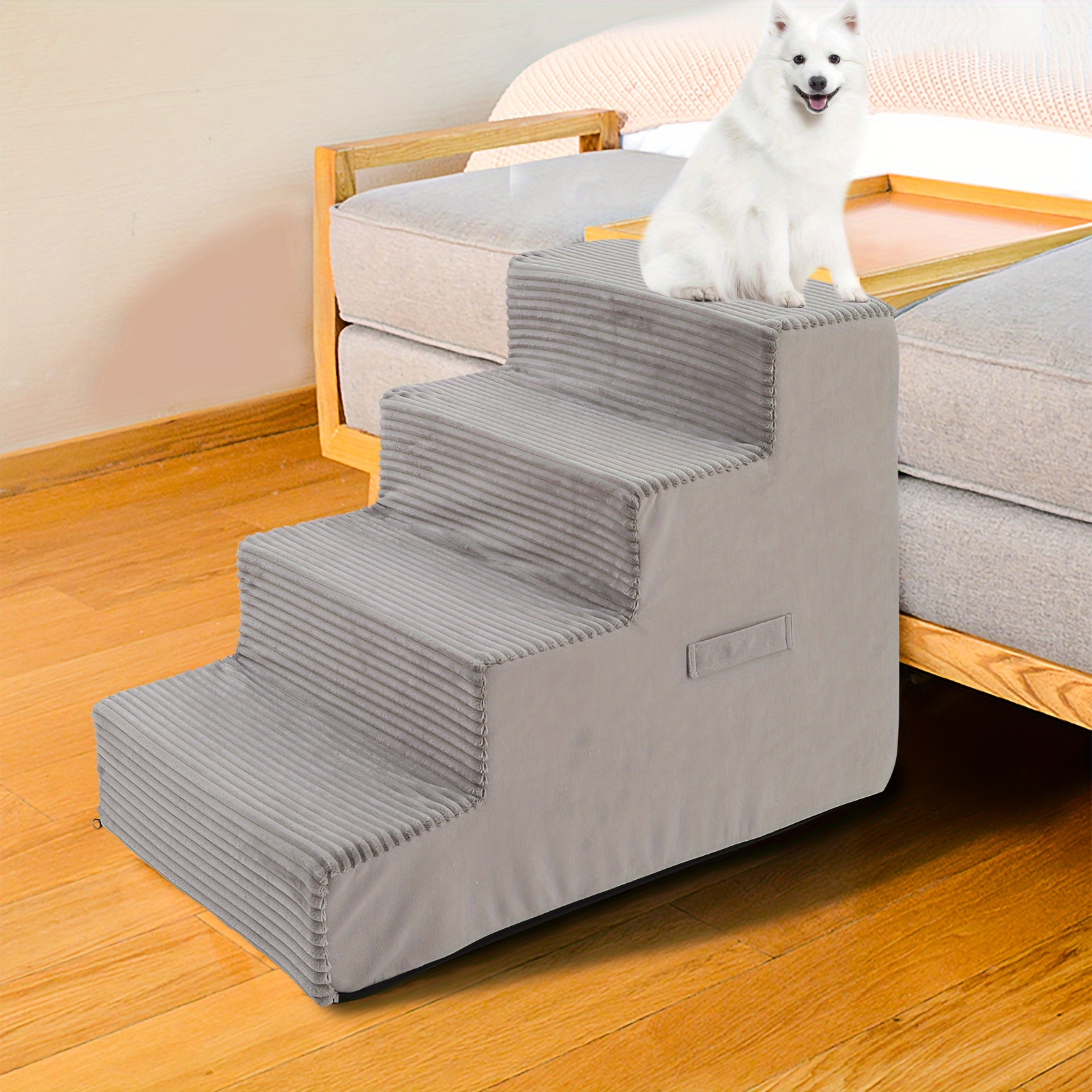 Image of 4--density Foam Dog Stairs For Small To Large Breeds - 20" Striped Pet Steps With Non-slip Bottom, Ideal For Elderly Pets With Joint Pain, Perfect For High Beds & Couches, Pet Stairs