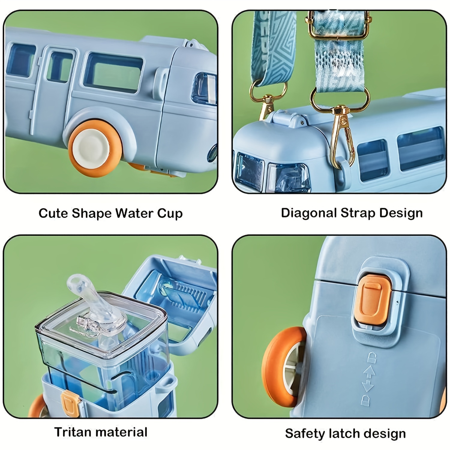 Portable Water Cup In Bus Shape With Straw For Kids And Adults