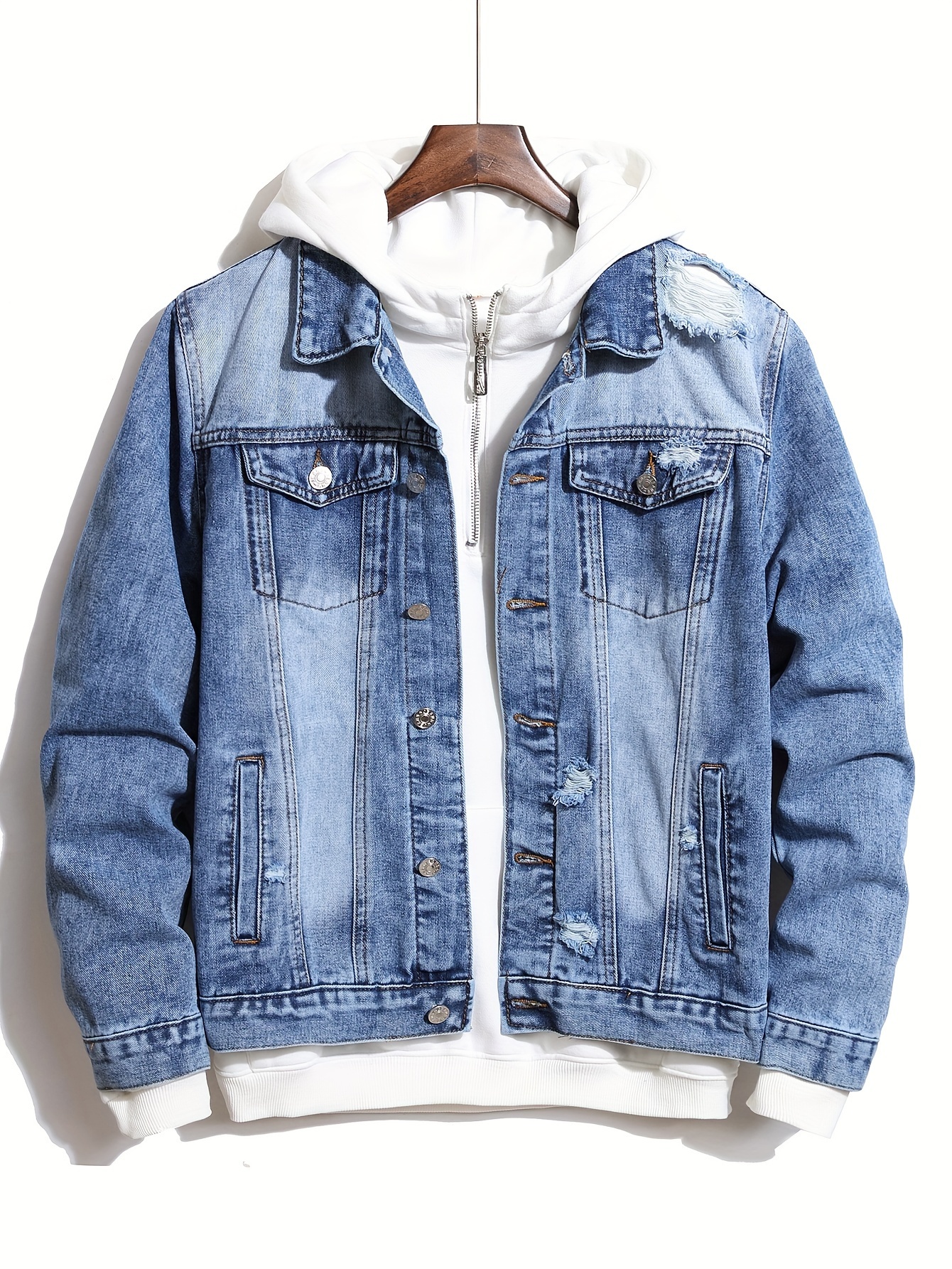 Trendy Multi Pocket Denim Jacket, Men's Casual Street Style Lapel Denim  Jacket For Spring Fall - Temu Netherlands