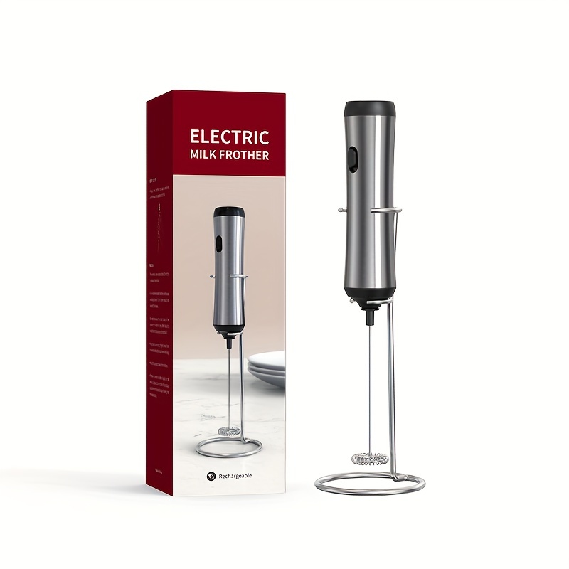  Electric Milk Frother With Stand (Stainless Steel