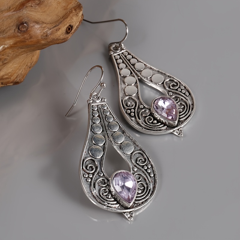 Hollow Large Water Drop Hook Earrings Inlaid Water Drop Shape Synthetic  Gems Statement Drop Earrings