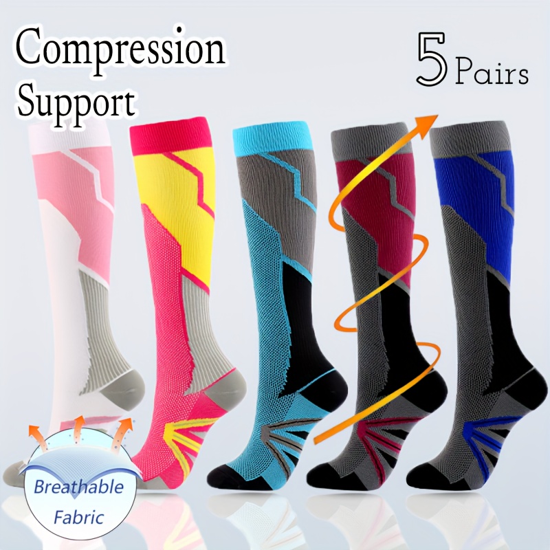 Lot de 6 paires de chaussettes de compression pour femme - Hauteur au genou  - 20-30 mmHg - Pour la grossesse, l'athlétisme, la cours