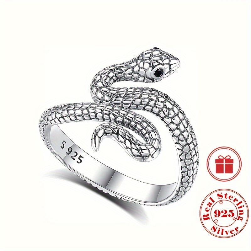 

1pc Animal Theme Snake Wrap Ring Punk Style 925 Sterling Silver Adjustable Finger Ring Jewelry With Gift Box