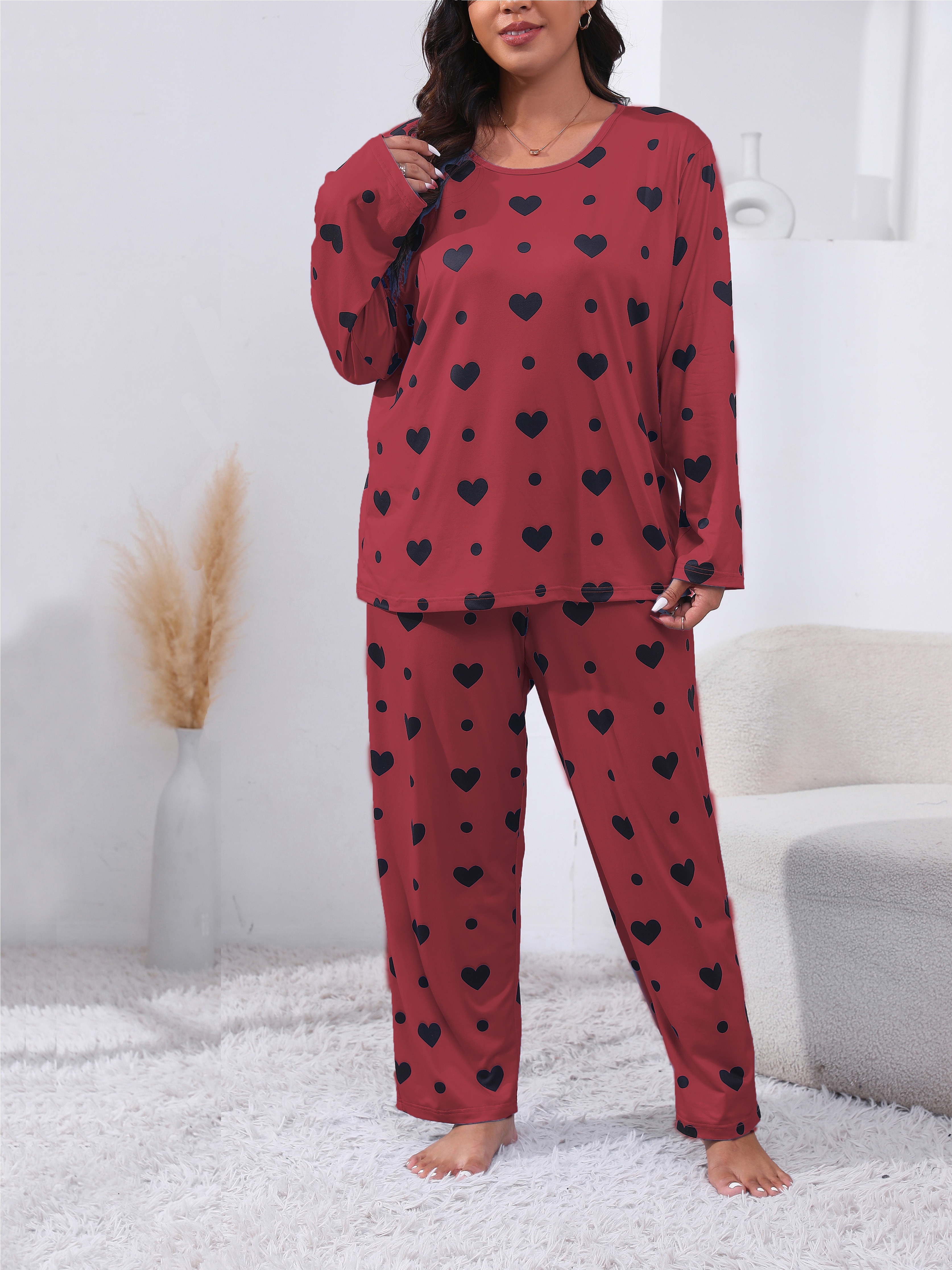 Plus Size Cute Pajamas Set Women's Plus Eyelash Letter Heart - Temu Canada