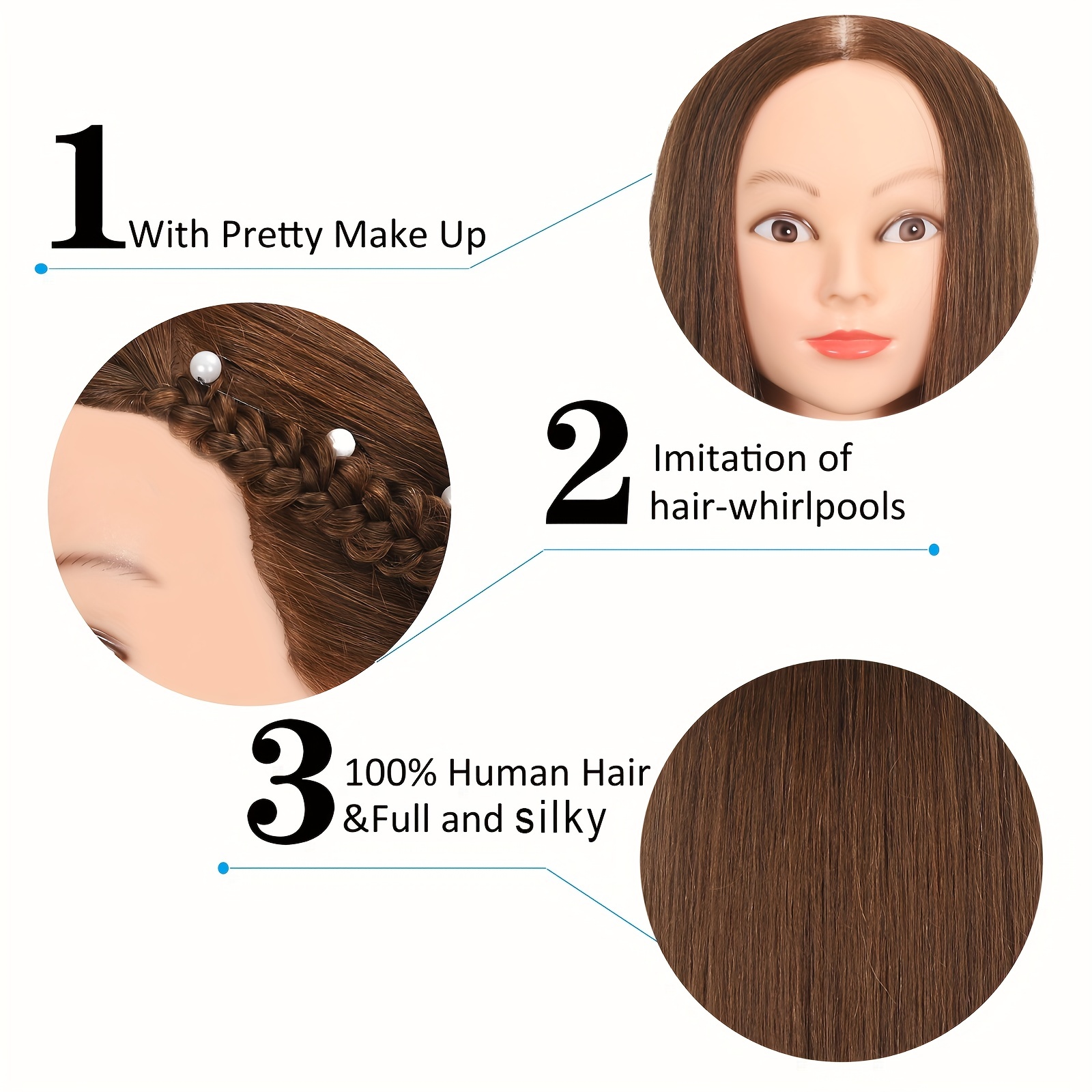 EXQUISITE LOOKS 100% Mannequin Head Human Hair with Stand, Hairdressers'  Practice Training Manikin Head and Cosmotology Doll Head for Hairstyling  and Braid - #4 Dark Brown : : Beauty