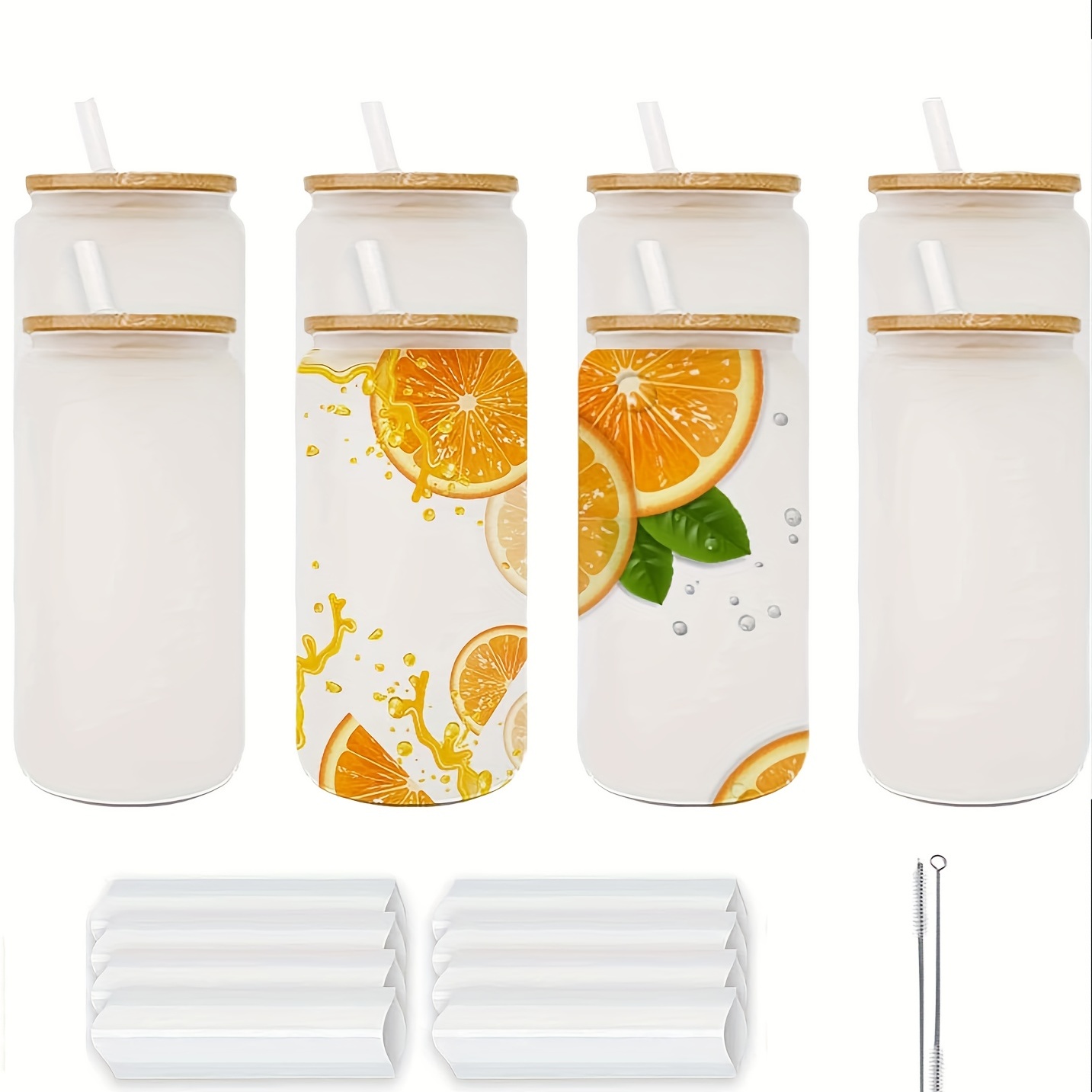 Sublimation Glass Tumbler, Frosted Beer Can Glass With Bamboo Lids And  Straws, Sublimation Glass Cans For Iced Beer, Juice, Soda, Iced Coffee,  Drinks - Temu