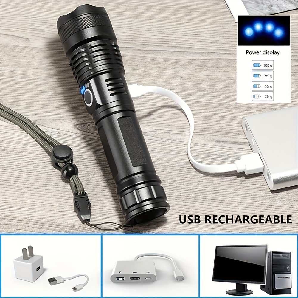 Torcia a led, torce ricaricabili USB estremamente luminose da 9000 lumen,  torcia tattica cob led con batteria 26650, impermeabile IP65, 7 modalità di  luce, zoomabile