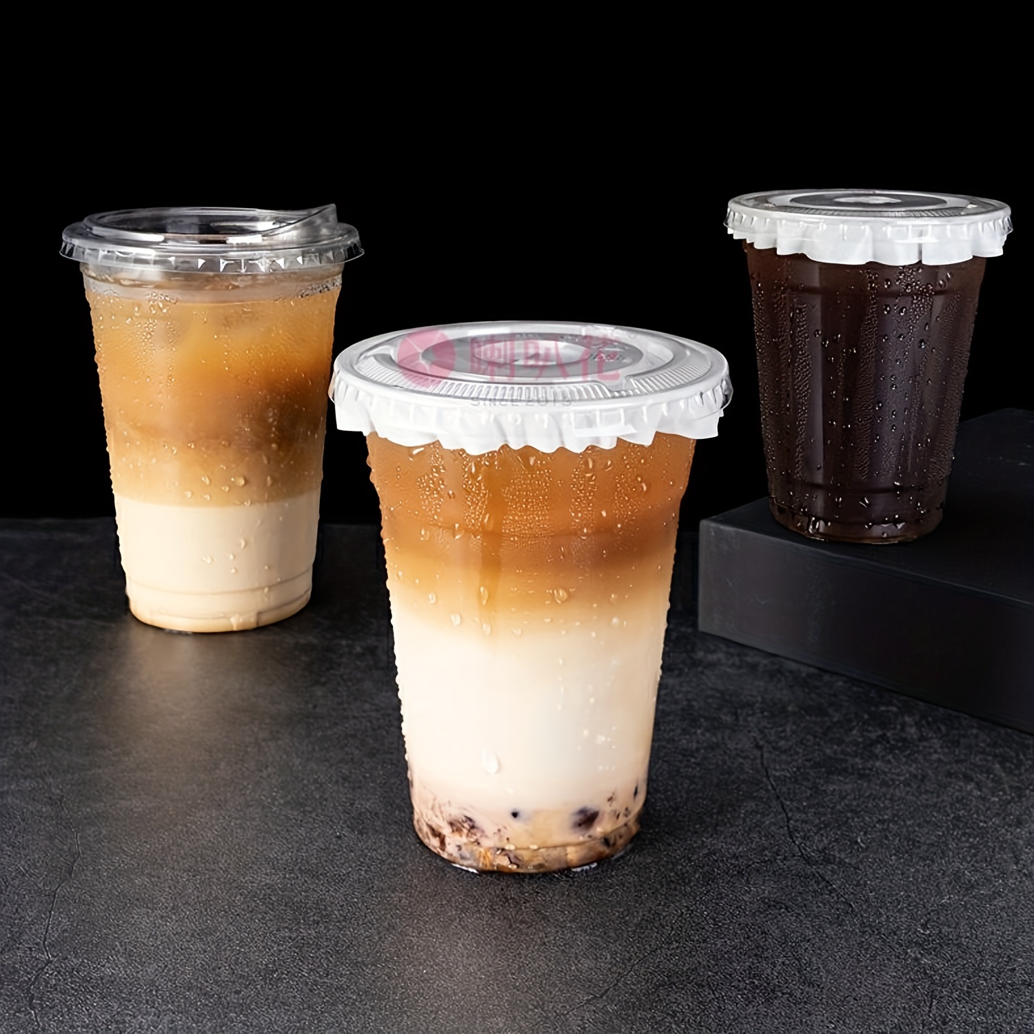 New 50PCS Disposable Plastic Cups with Lids for Iced Coffee Bubble