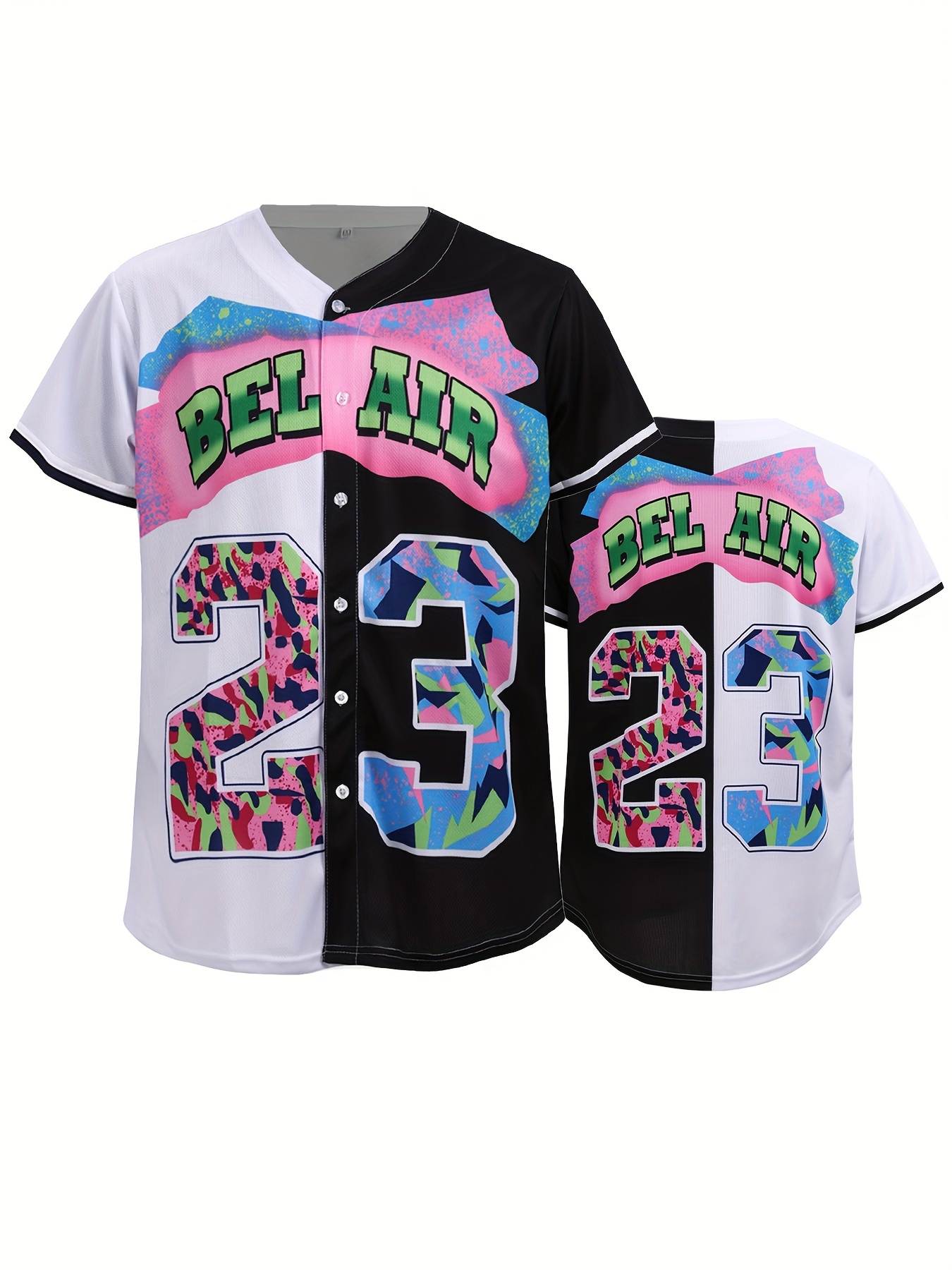Men's Hip Hop Style Color Block #23 Baseball Jersey, Retro Baseball Shirt, Slightly Stretch Breathable Embroidery Button Up Sports Uniform for
