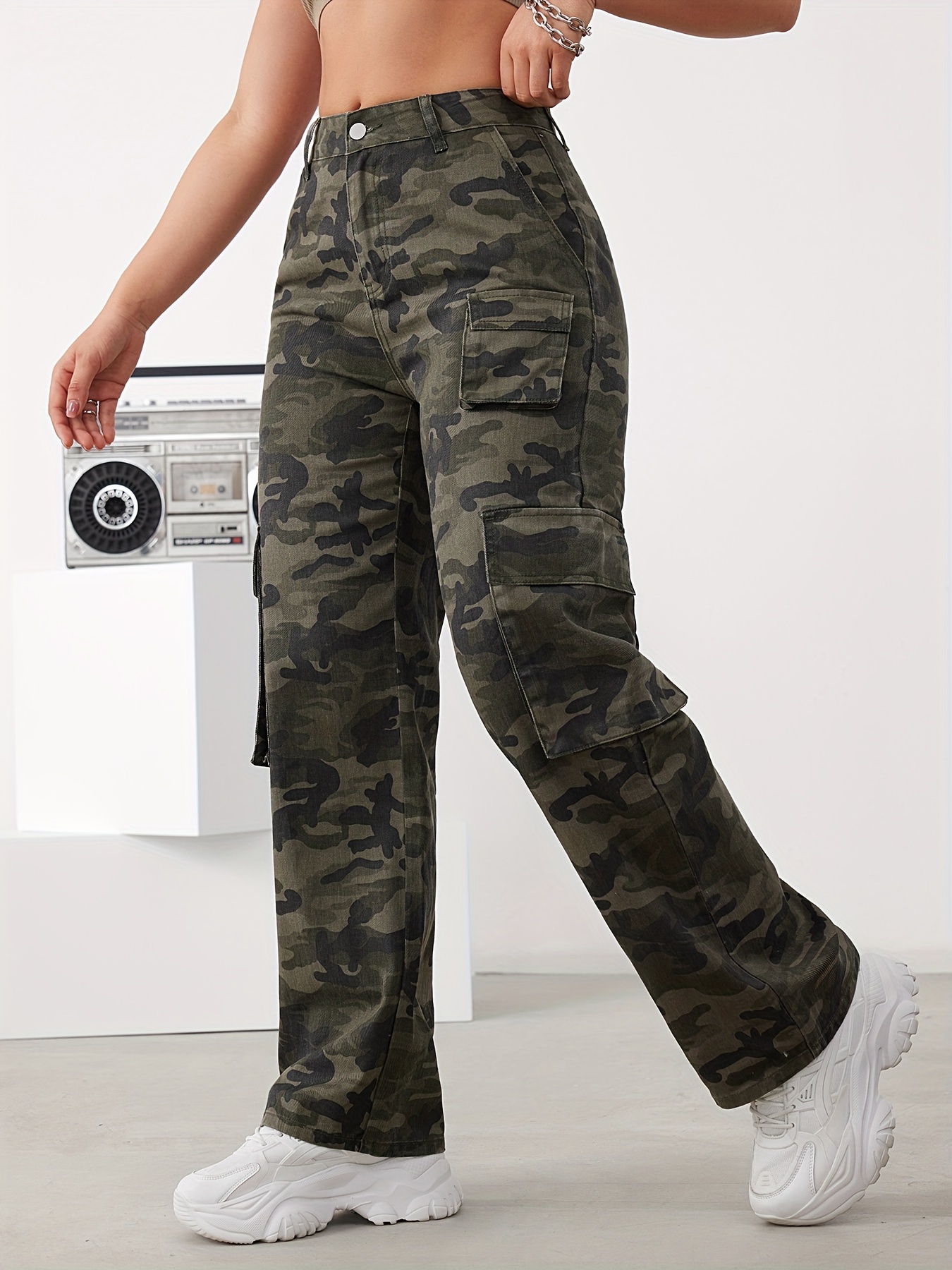 Camo Print Drawstring Pants Casual Skinny High Waist Pants - Temu