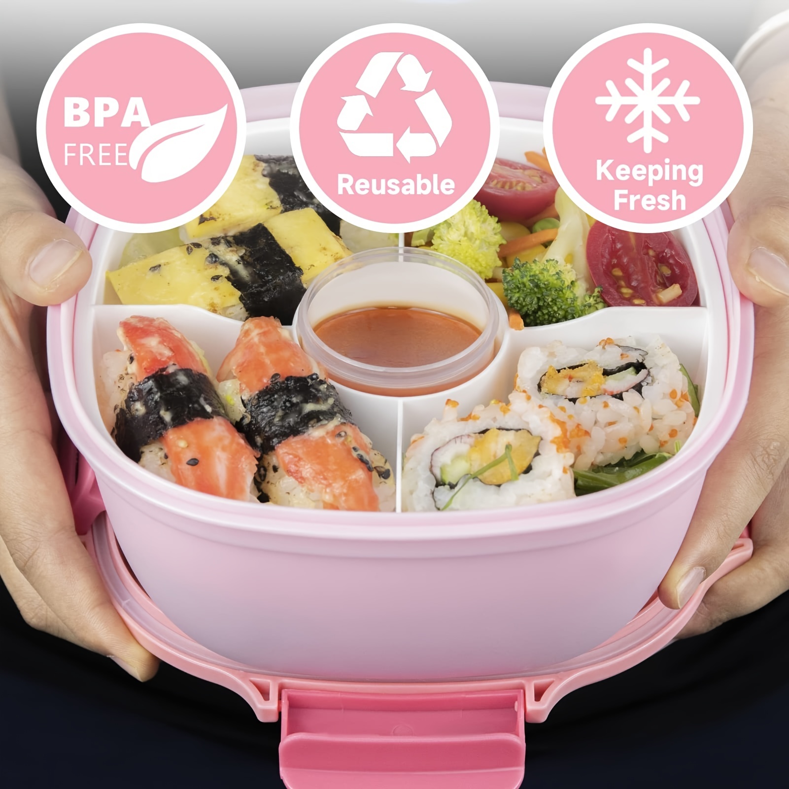 1pc Leakproof Bento Box w/ Ice Pack, Fork - 1.2L