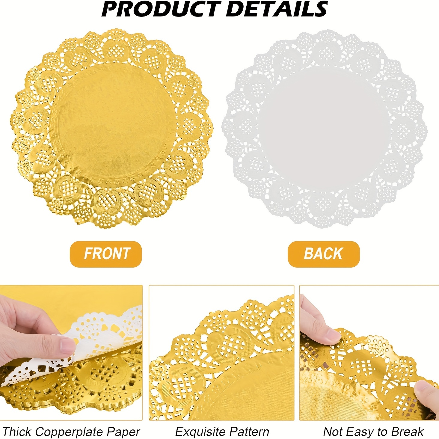 Events and Crafts  Round Lace Metallic Paper Doilies 4 - Set of